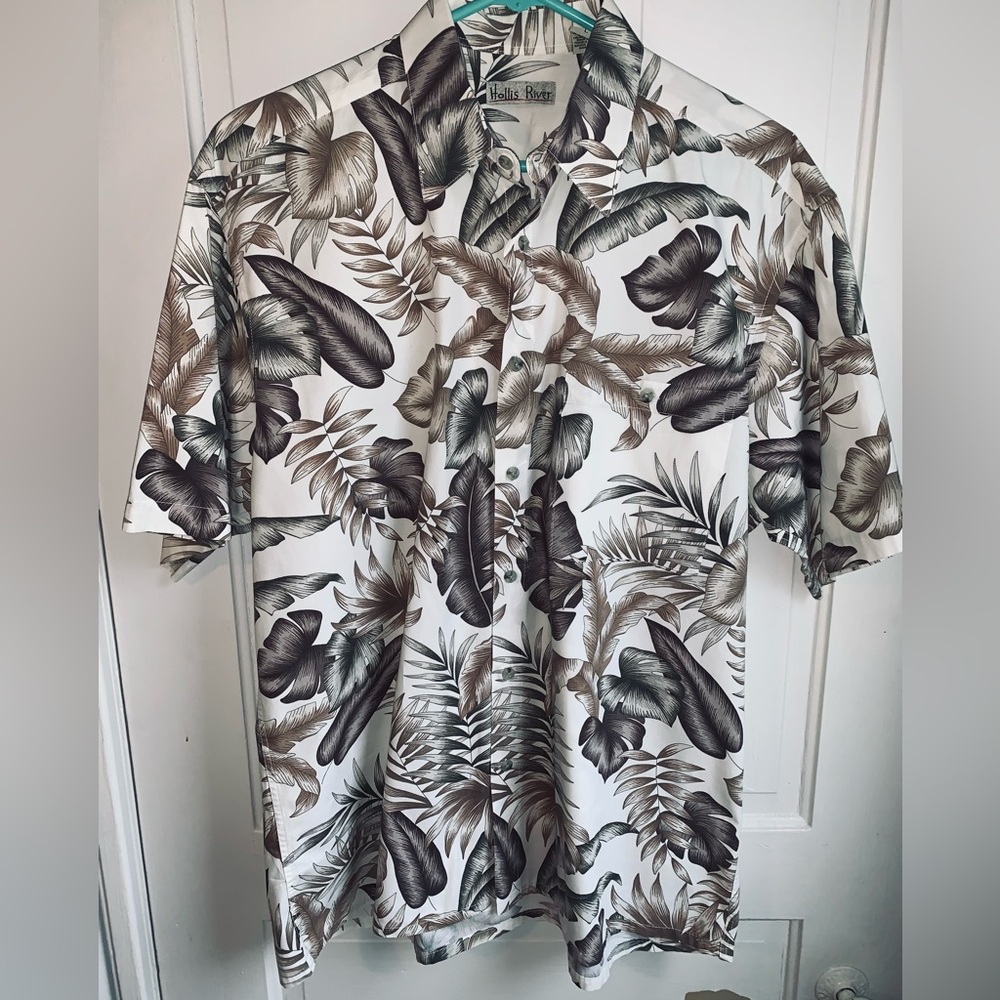 Hollis River Men's Hawaiian Shirt - Large - Vacation/Beach - Palm Leaves